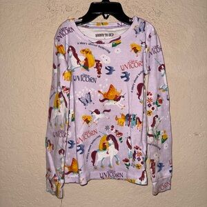 Books To Bed Unicorn Print Long Sleeve Pajama Shirt- Size 7